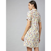Women's Polyester Floral Short Sleeve Above Knee Dress (Multicolor)